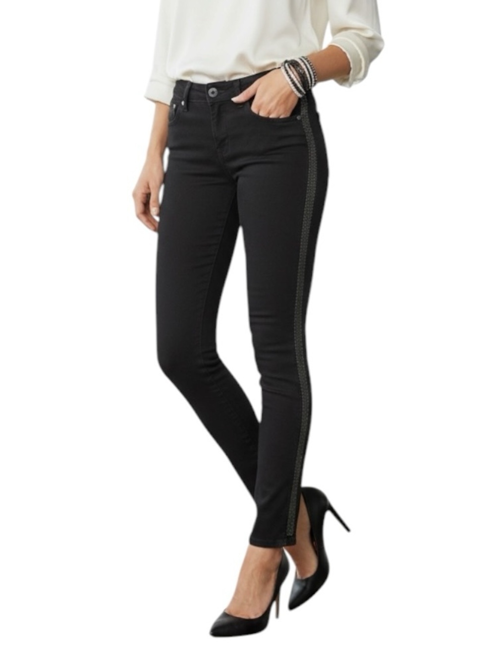 AG Adriano Goldschmied The Remi Ankle Jeans Tuxedo Studded Black 28 NWT $295